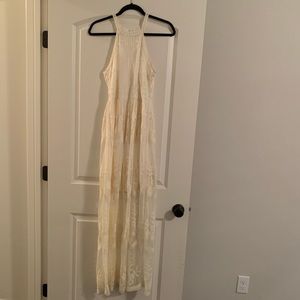 Lace halter white maxi dress